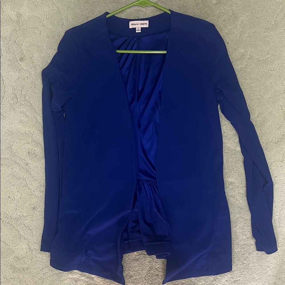 V-Neck Open Front Cardigan with Peplum back  - Royal Blue